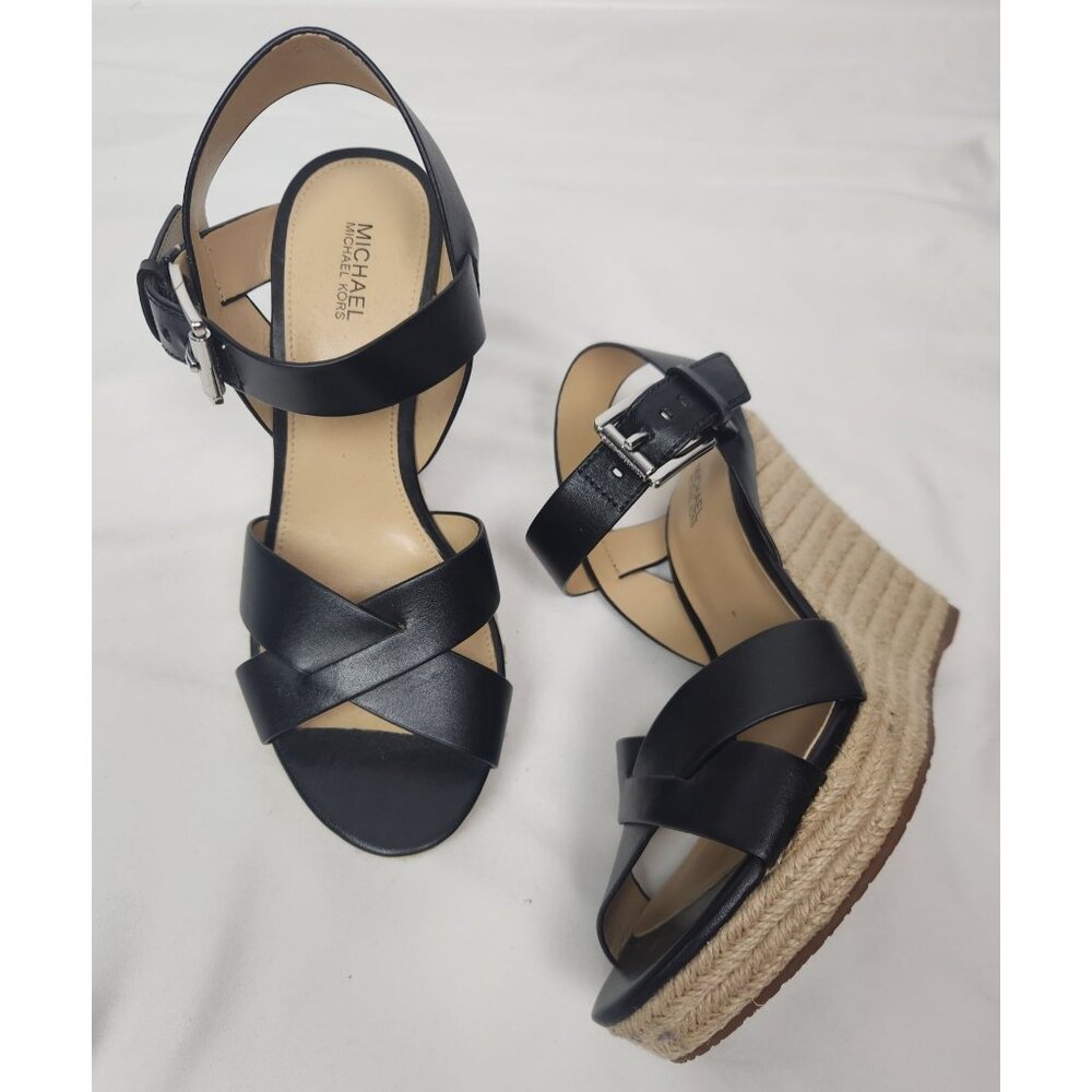 Michael Kors Black Espadrille Wedge Sandals